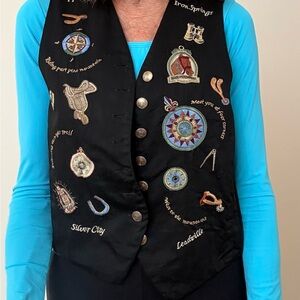 Black Embroidered Vest with Colorful Patches